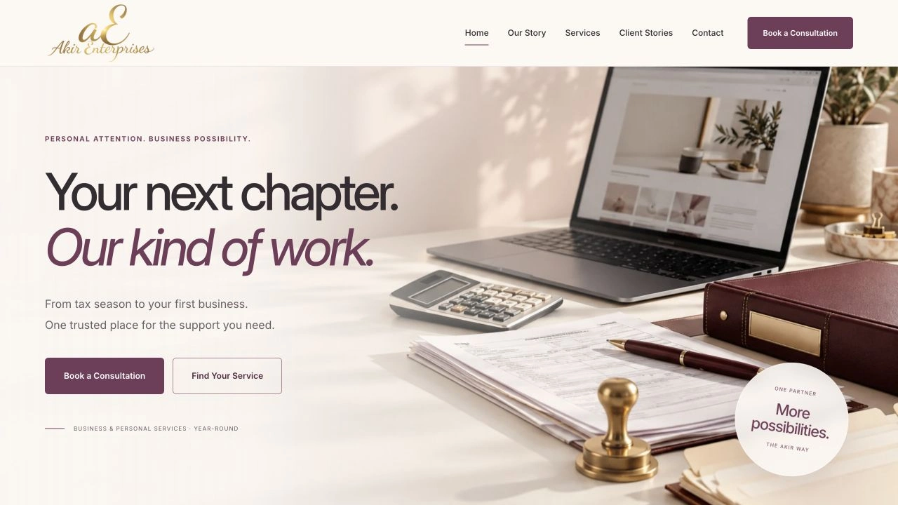 Screenshot of the Akir Business Solutions website