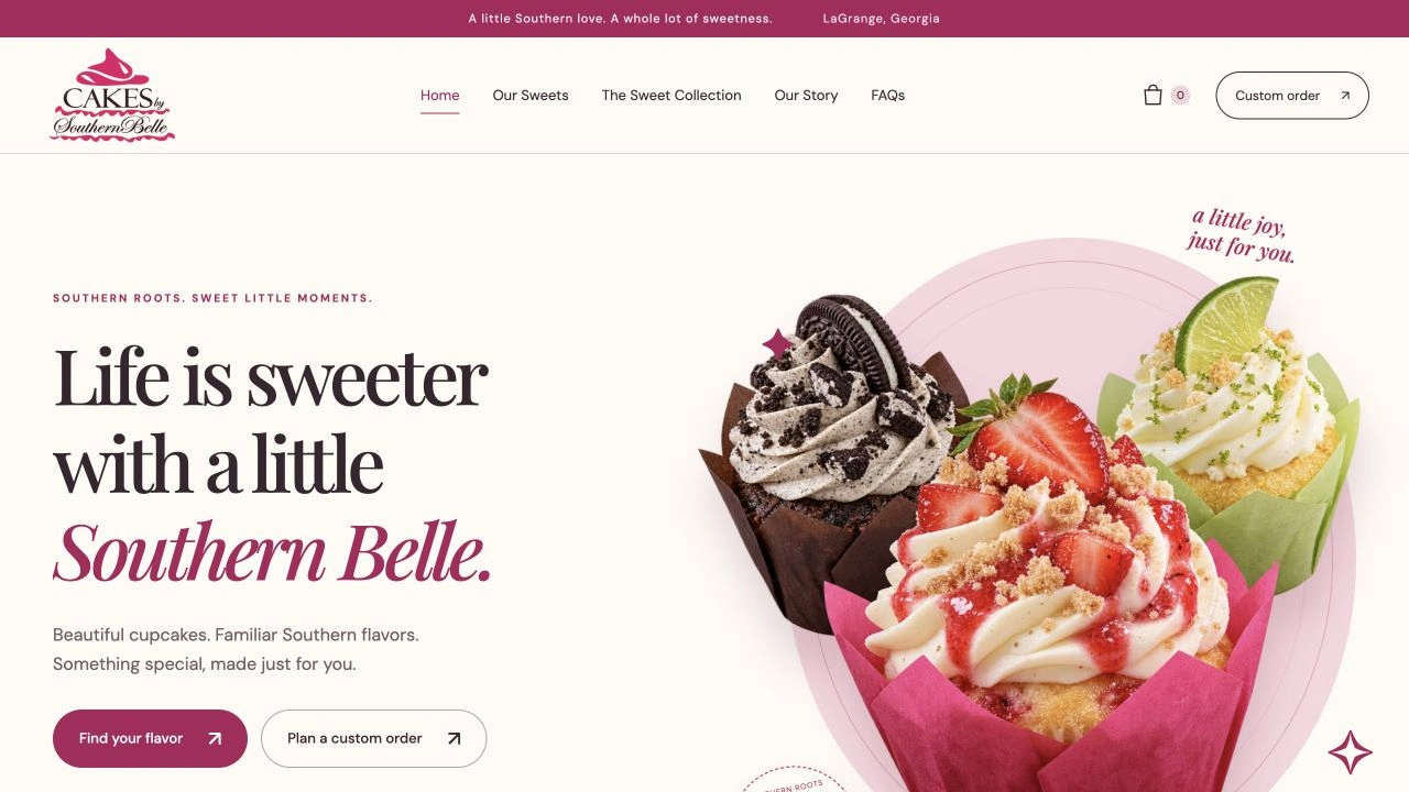 Screenshot of the Cakes by Southern Belle website