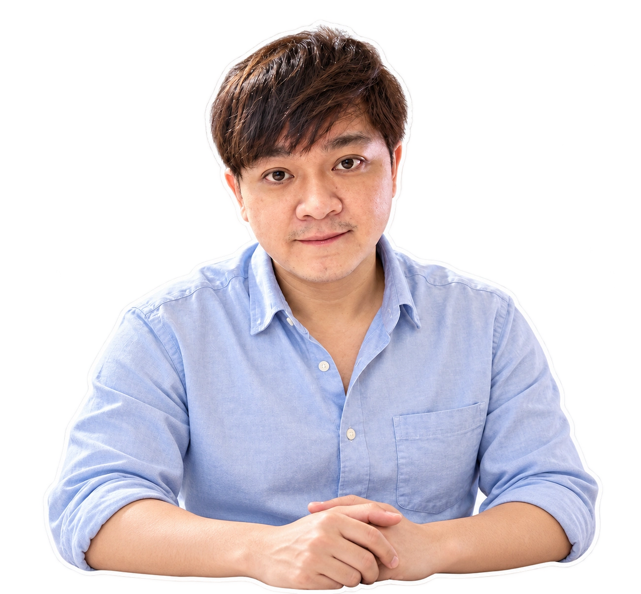 AI-generated magazine-style cutout of TJ in a blue shirt