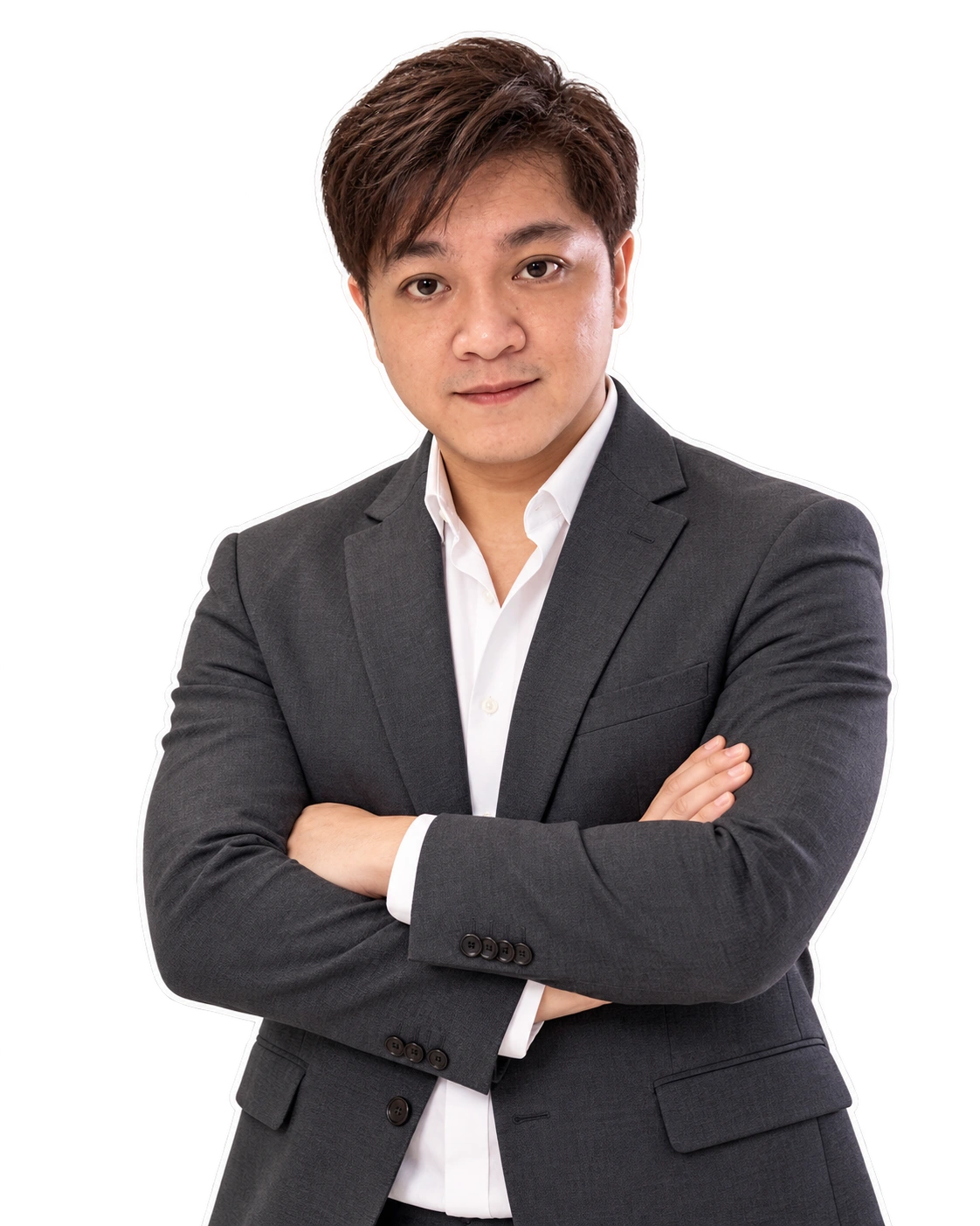 AI-generated professional portrait of TJ Peñalba in a charcoal blazer