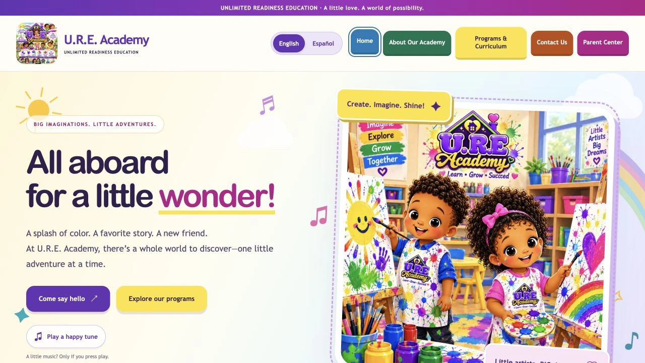 Screenshot of the U.R.E. Academy website